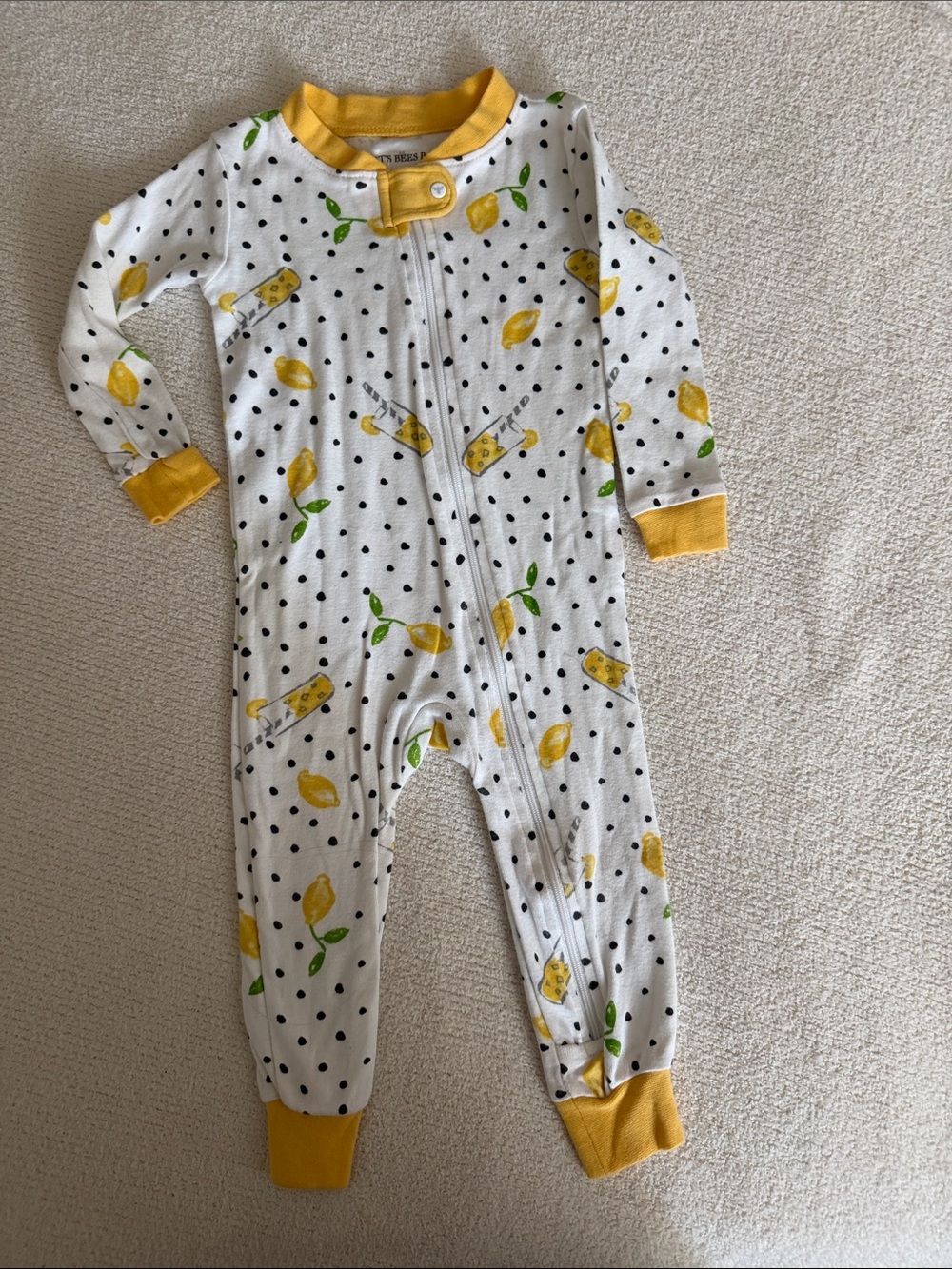 Burt's Bees Baby White Lemon Print Footie with Yellow Trim